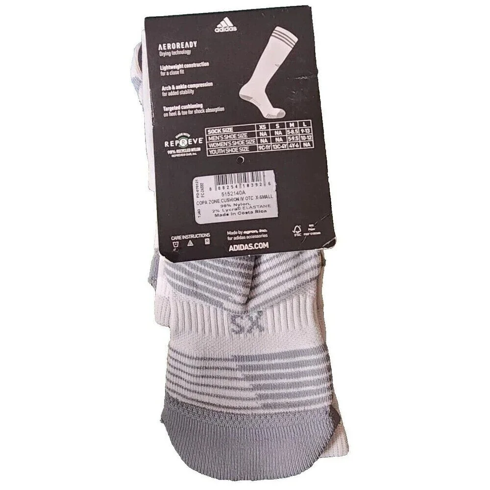 Adidas Soccer Copa Zone Cushion IV OTC Sock XS Youth Size 9C-1Y - Grey and White